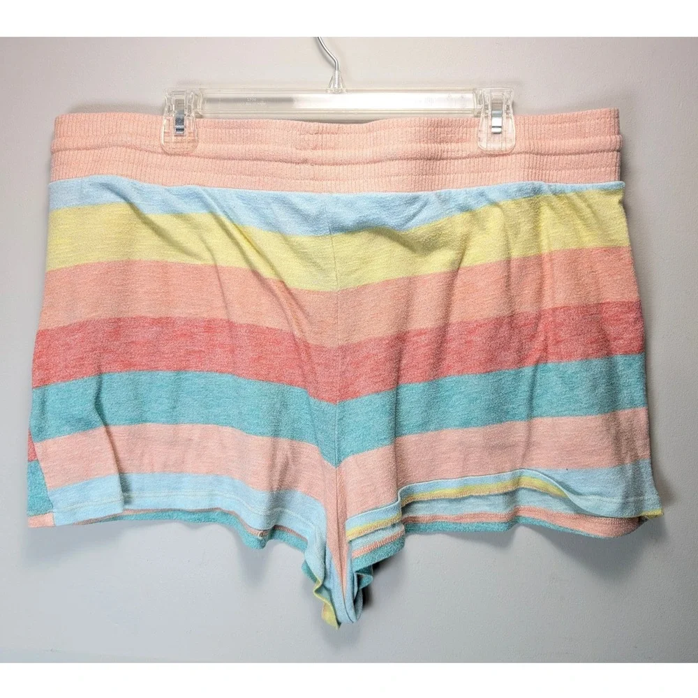 Torrid Sleep Shorts Terry Cloth Rainbow Stripe Pastel Drawstring Pockets Size 2x